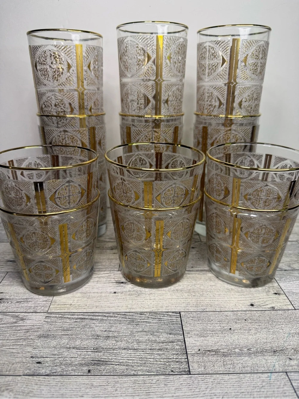 12 MCM vintage Libbey geometric cocktail glasses